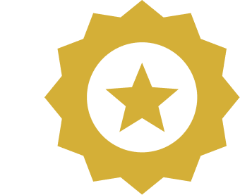 A gold-colored badge with a star in the center and a spiked outer edge.
