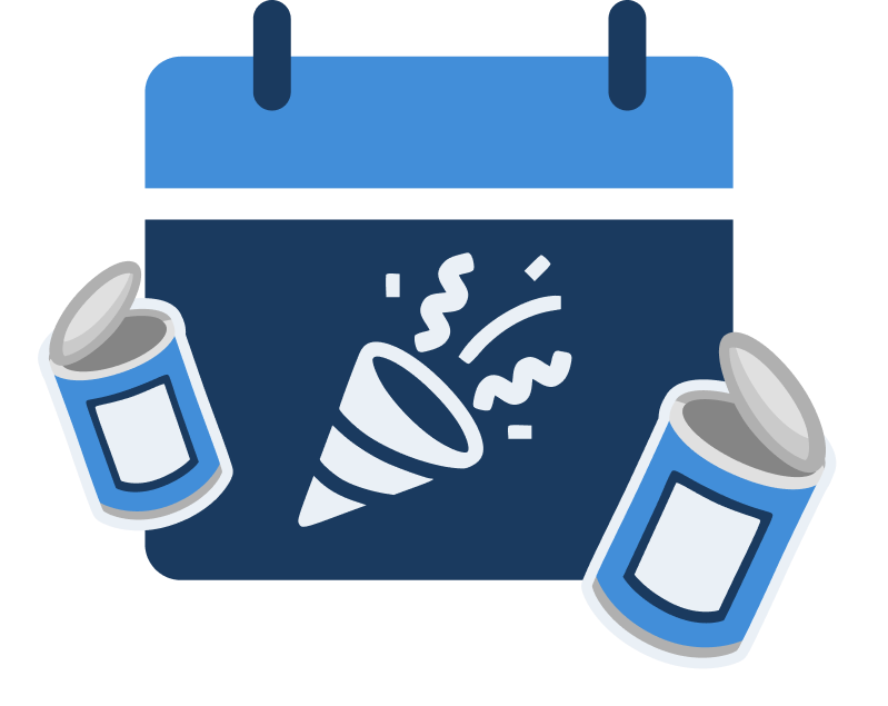 A digital illustration of a calendar with two cans and a party popper, indicating celebration.