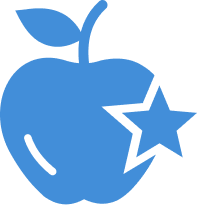 Blue apple with a star, and a small leaf on top