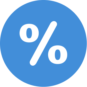 Blue circular icon with a percent symbol inside.