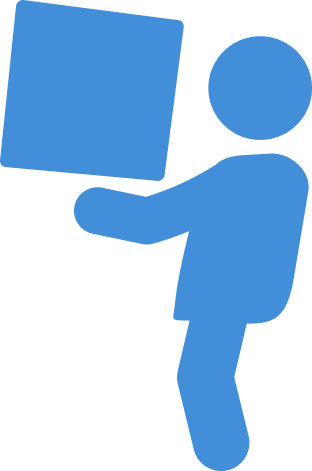 A blue icon of a person holding a sign or board.