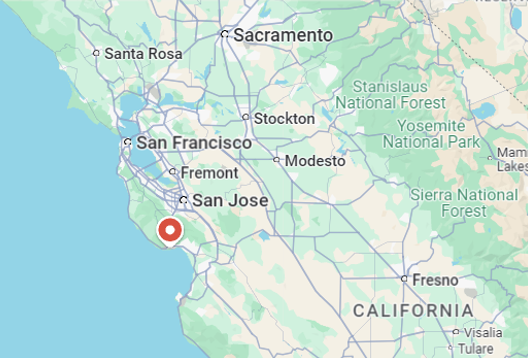 Map showing cities in California, including San Francisco, San Jose, Fresno, and Sacramento, with national parks in the Sierra Nevada region.