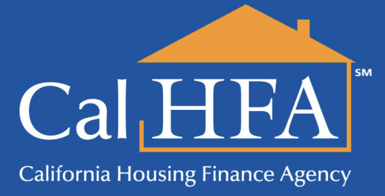 Logo of the California Housing Finance Agency with a blue background, white text, and an orange house outline.
