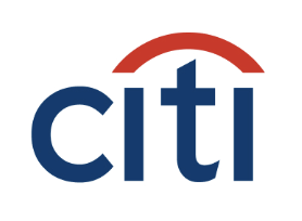 Citi logo with blue text and a red curved line above the letter 't'
