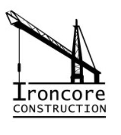 A construction crane with the text "Ironcore Construction" below it.