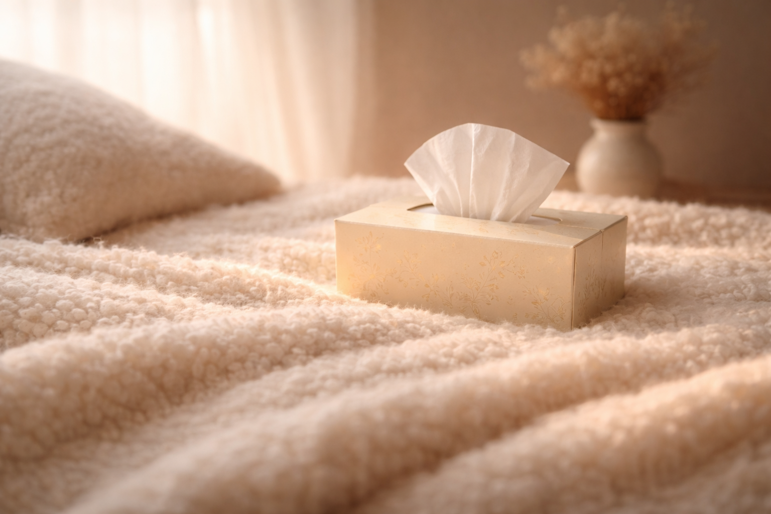Boîte de mouchoirs sur couverture douce