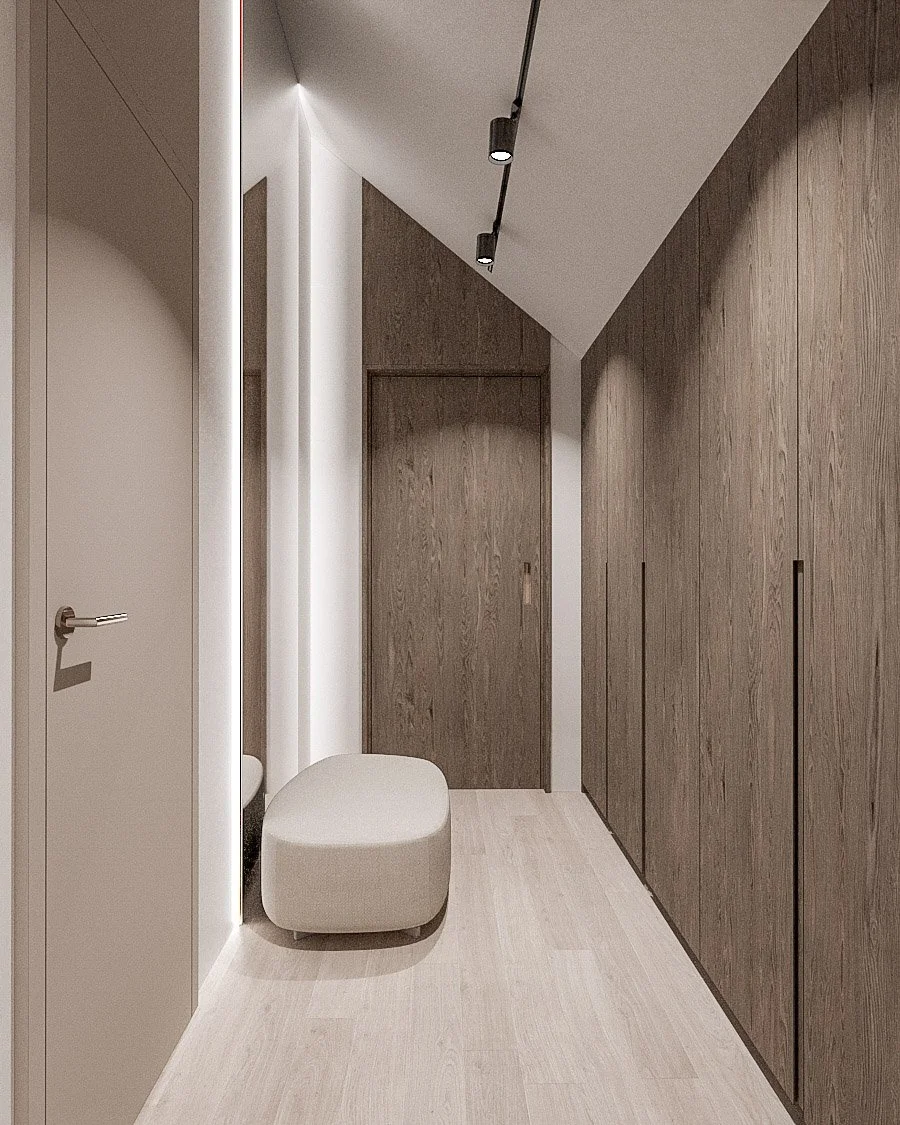 Interiér chodby v bytě - vestavěný nábytek a minimalistický design