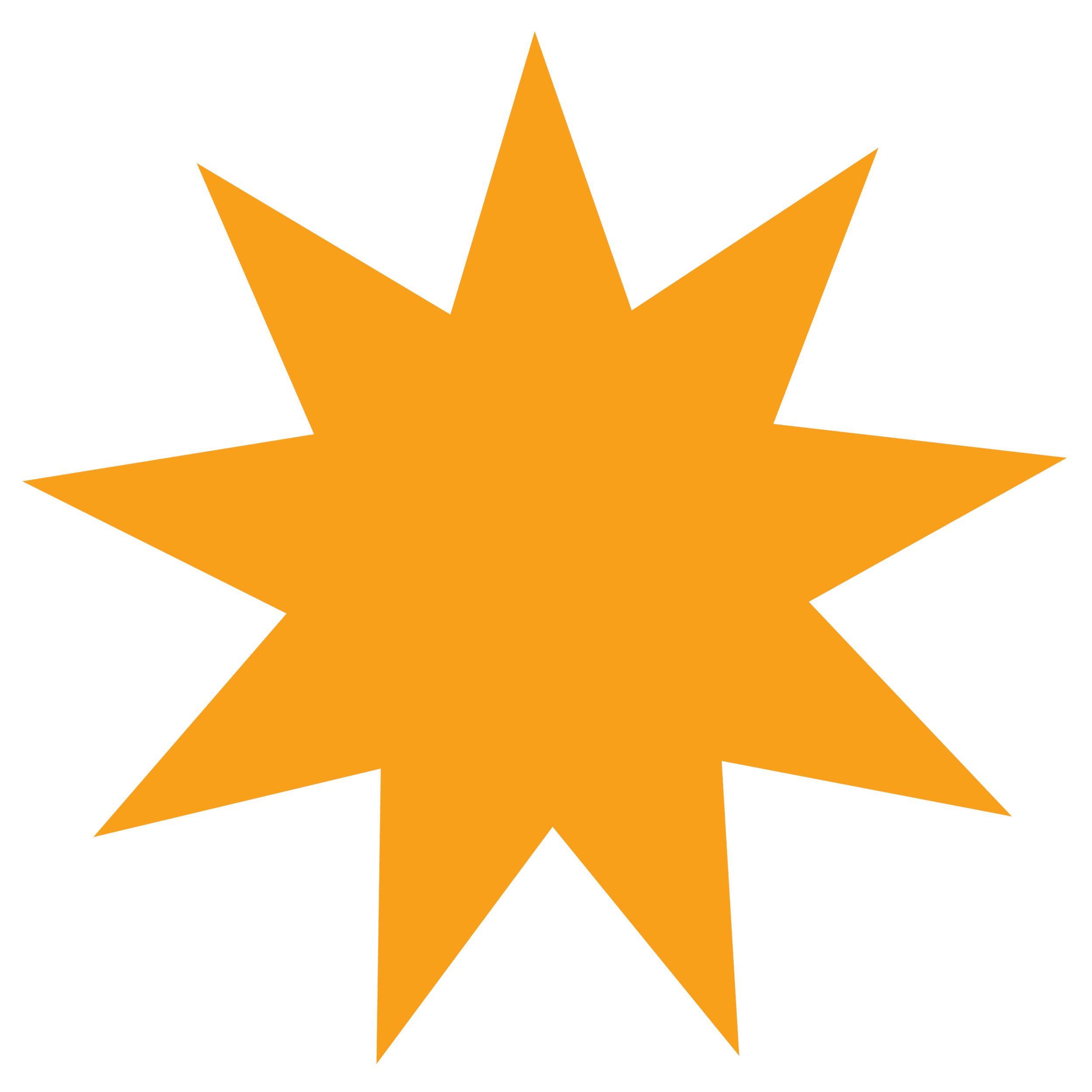 Orange starburst shape on a black background.