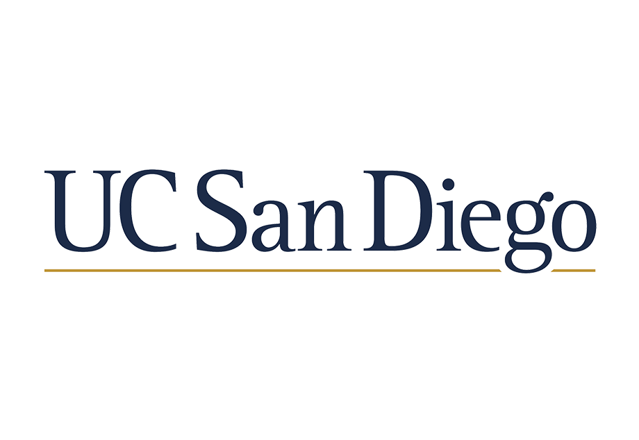 UC San Diego logo with university name in navy blue text and gold underline