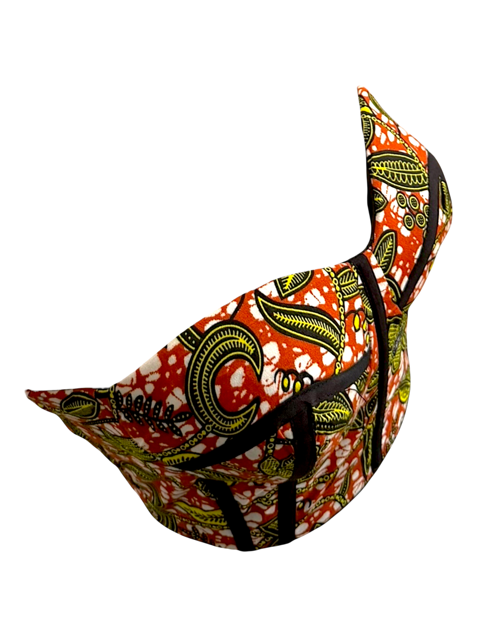 Brownie brown color Ankara sleeveless corset top in 100% cotton wax fabric with structured boning, front angled view.