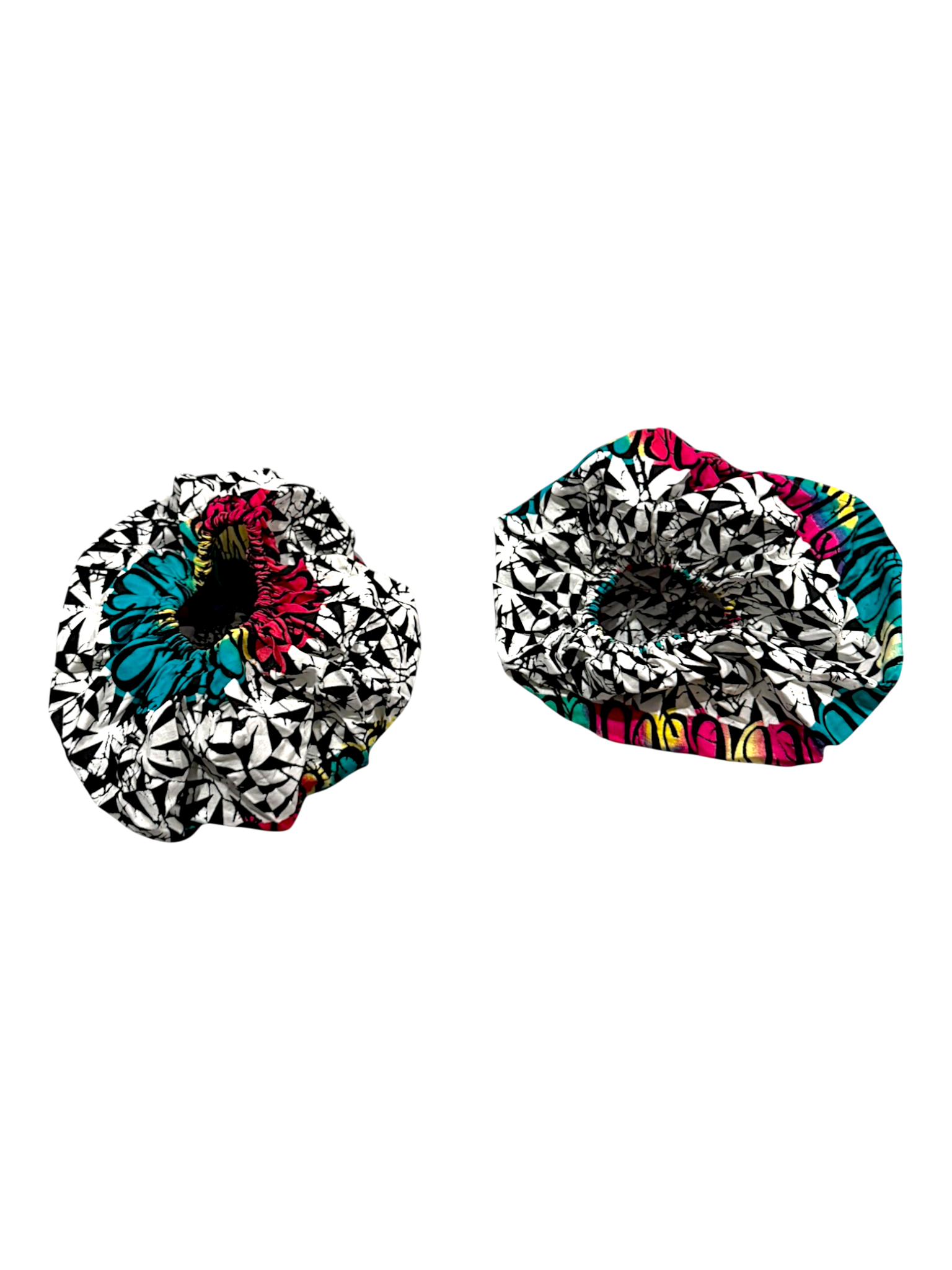 Sleeves for the Bloom pink Ankara detachable sleeve corset top in sleeveless look in 100% cotton wax fabric with structured boning with lace up back look with ribbon tie, back view.