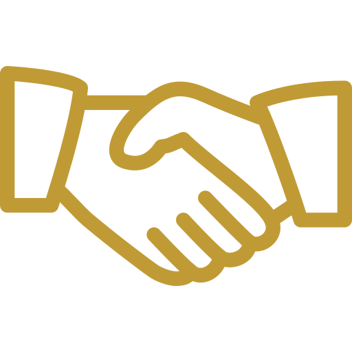 Rappresentazione stilizzata di una stretta di mano in colore oro.