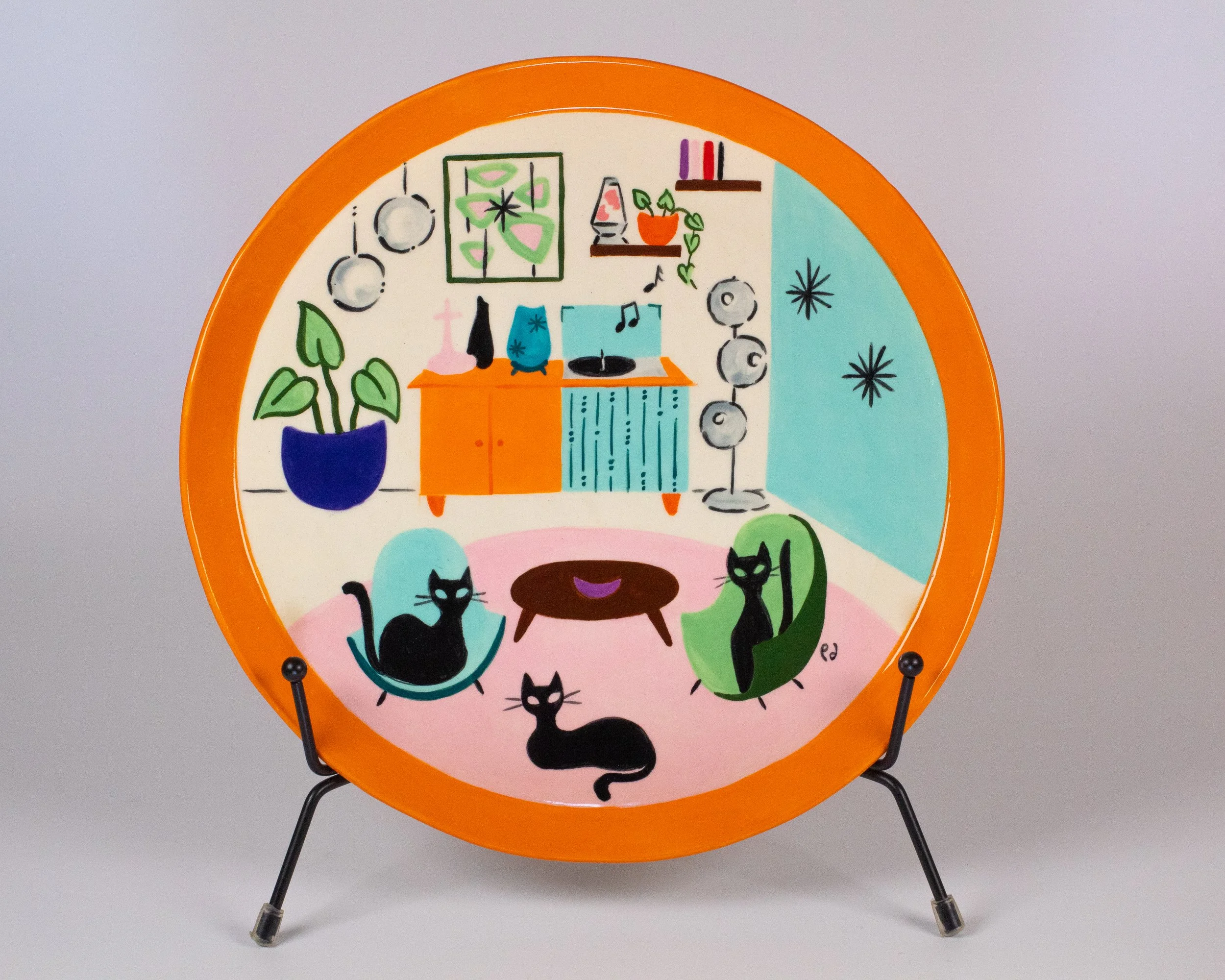 Large Record Retro Room Scene Plate