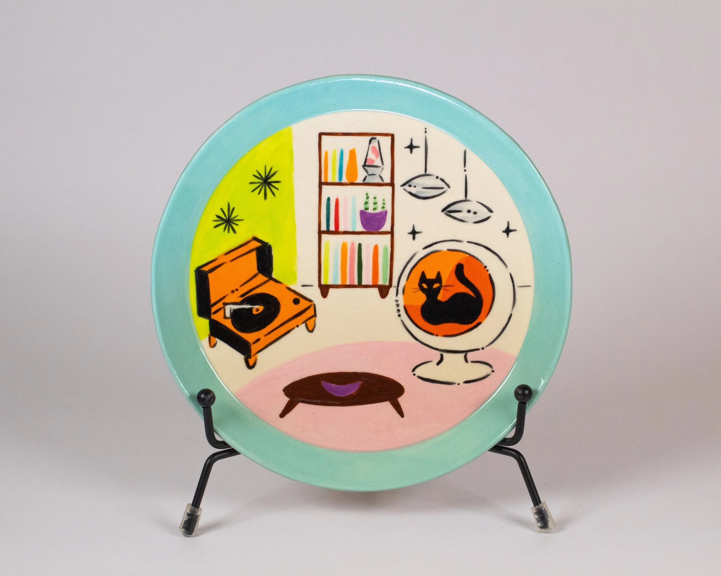 Small Orange Record Retro Room Scene Plate