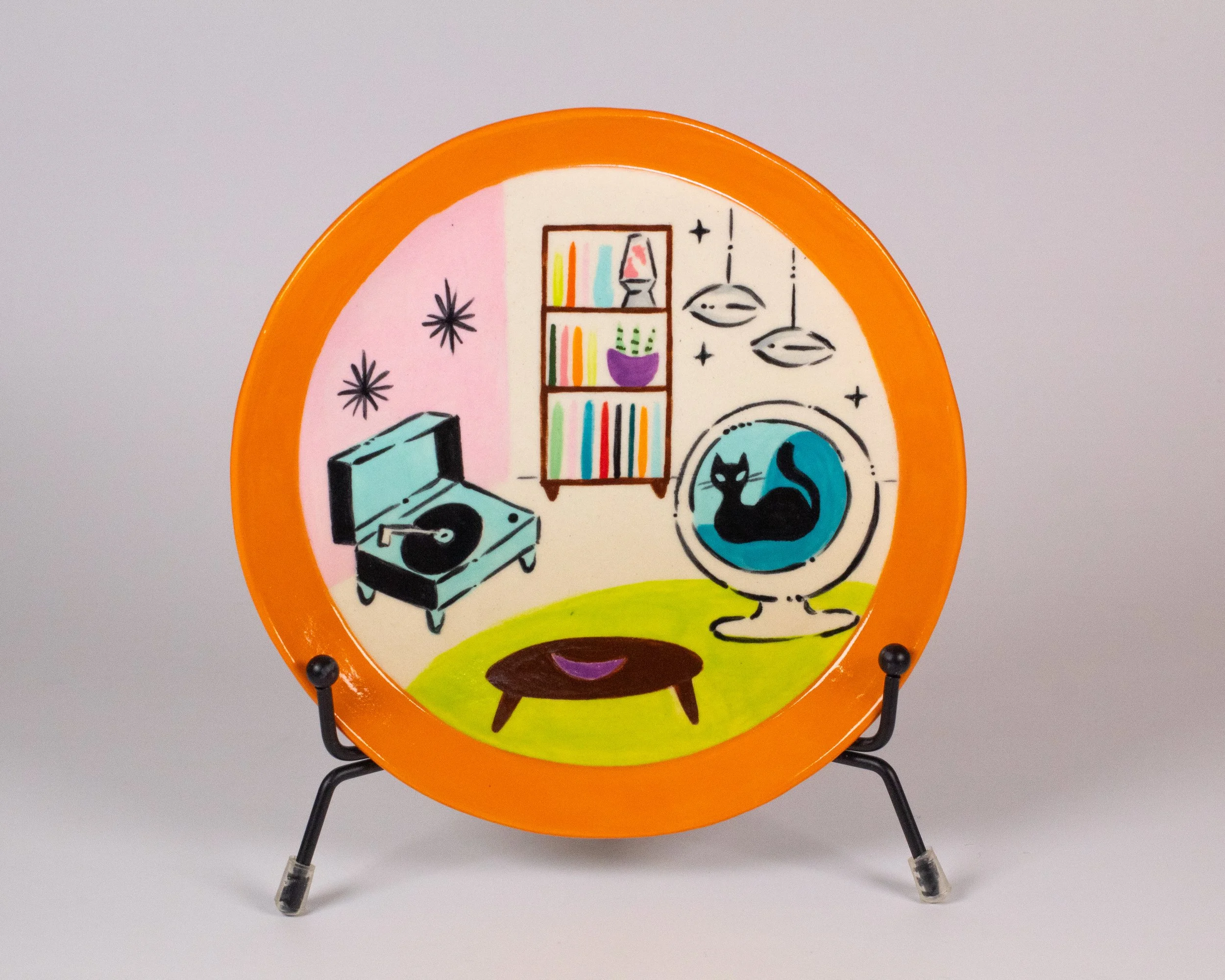 Small Aqua Record Retro Room Scene Plate