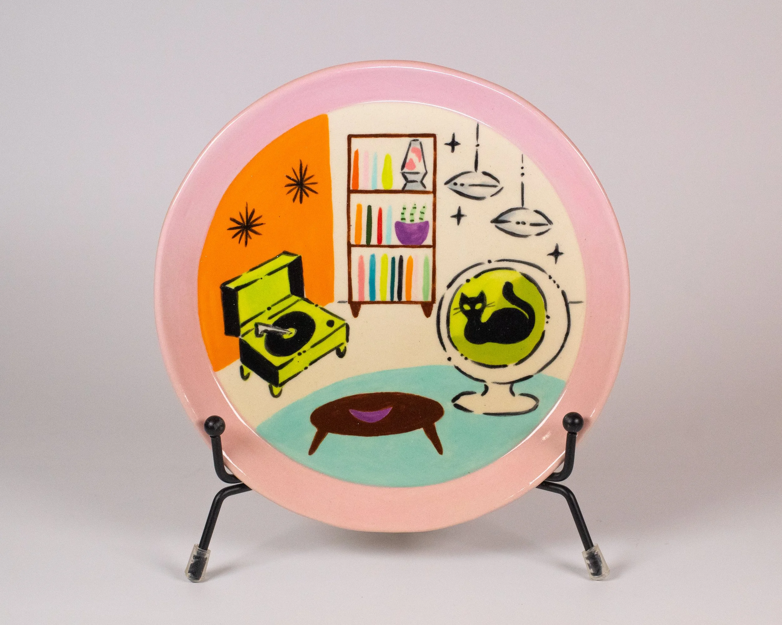 Small Chartreuse Record Retro Room Scene Plate