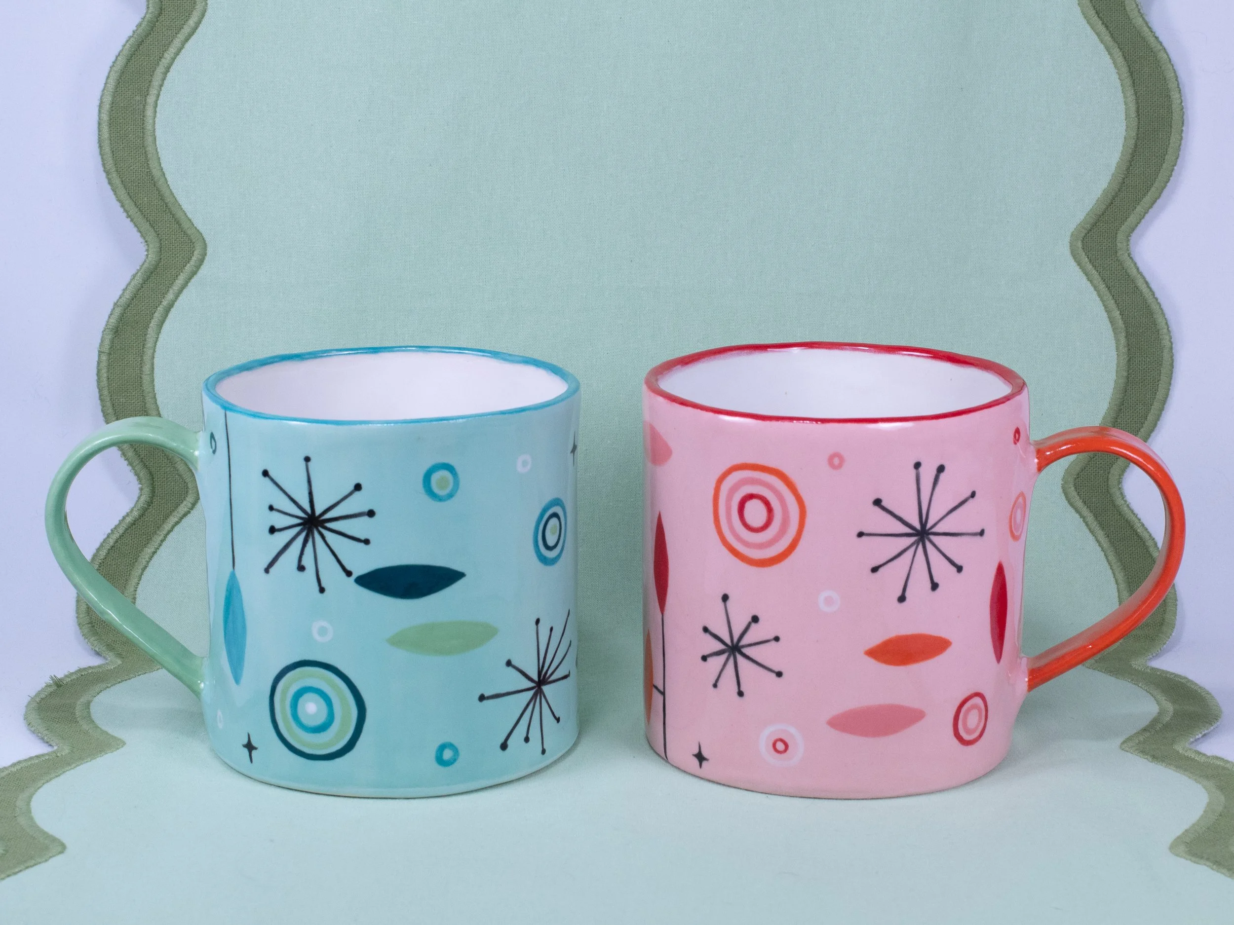 Large Retro Painted Mugs
