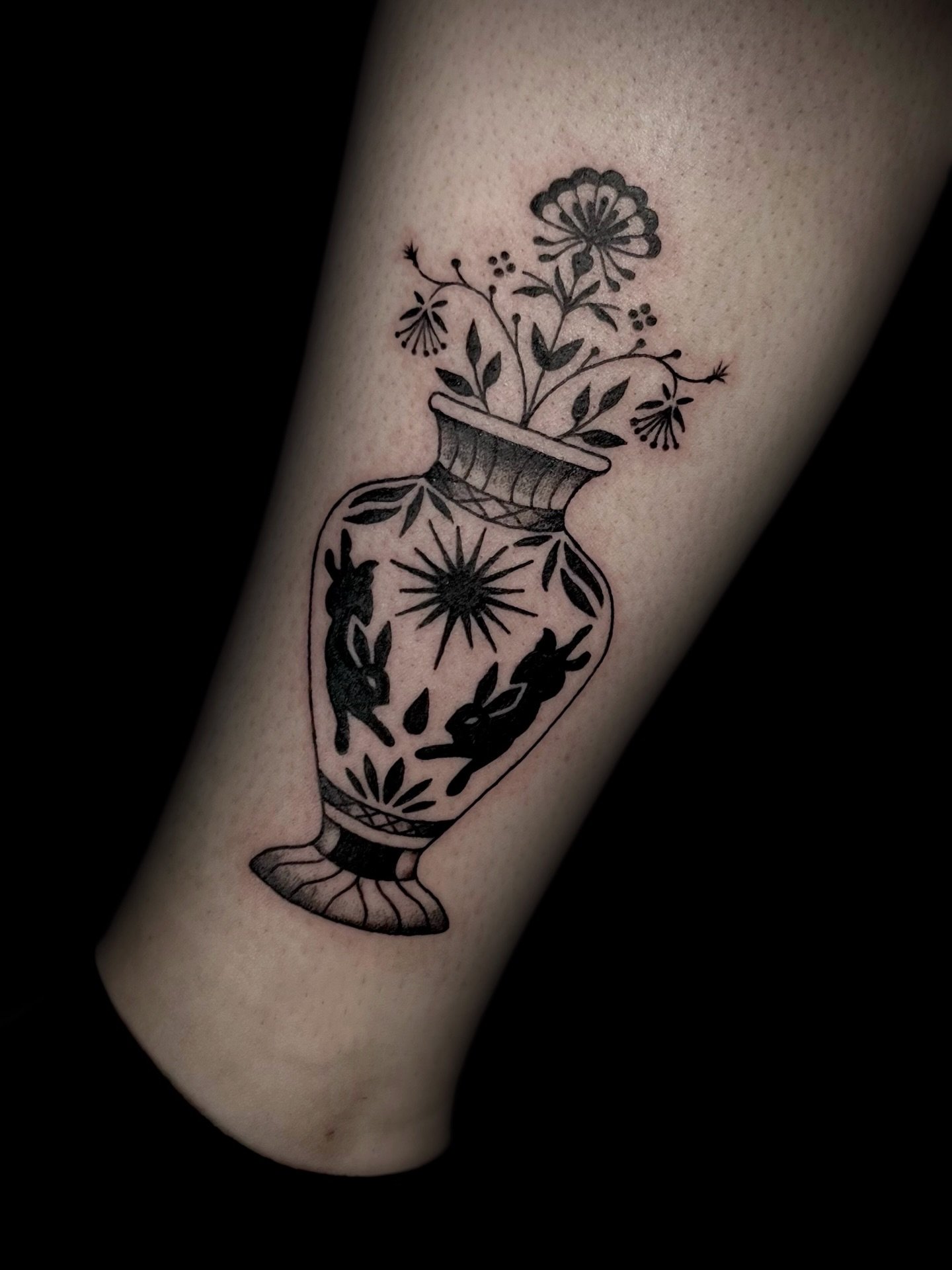 Vase from my flash 🏺🐇☀️

I have time for tattoos in May!
Your idea or mine 🖤

Located @hiddenvibes_tattoo 
in Cambridge, MA

Thanks for lookin&rsquo;