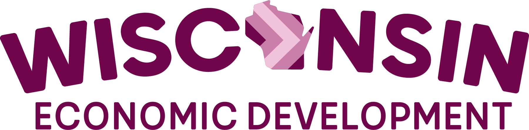 Logo with the word 'WISCONSIN' in large purple letters, featuring a stylized arrow pointing right-shaped in various shades of purple, and the words 'ECONOMIC DEVELOPMENT' underneath.