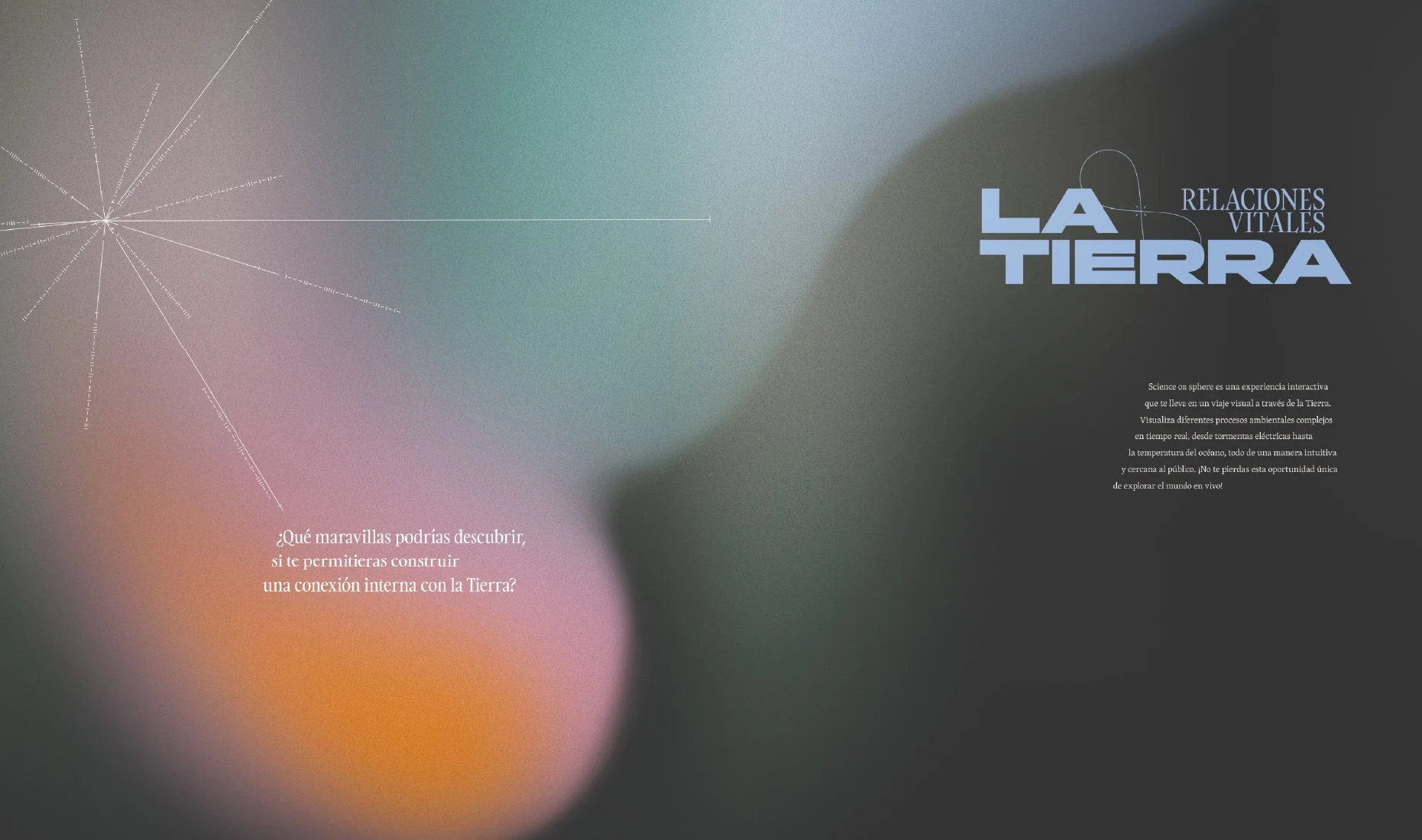 Texto que pregunta qué maravillas se podrían descubrir construyendo una conexión interna con la Tierra, en un fondo difuso con colores cálidos y fríos y líneas que simulan conexiones astronómicas.