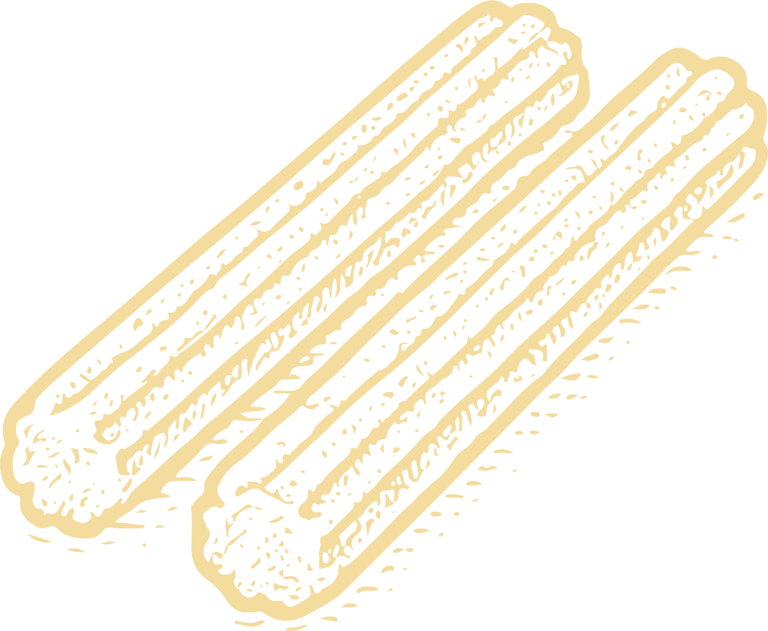 A black and beige illustration of two strips of bacon with detailed texture.