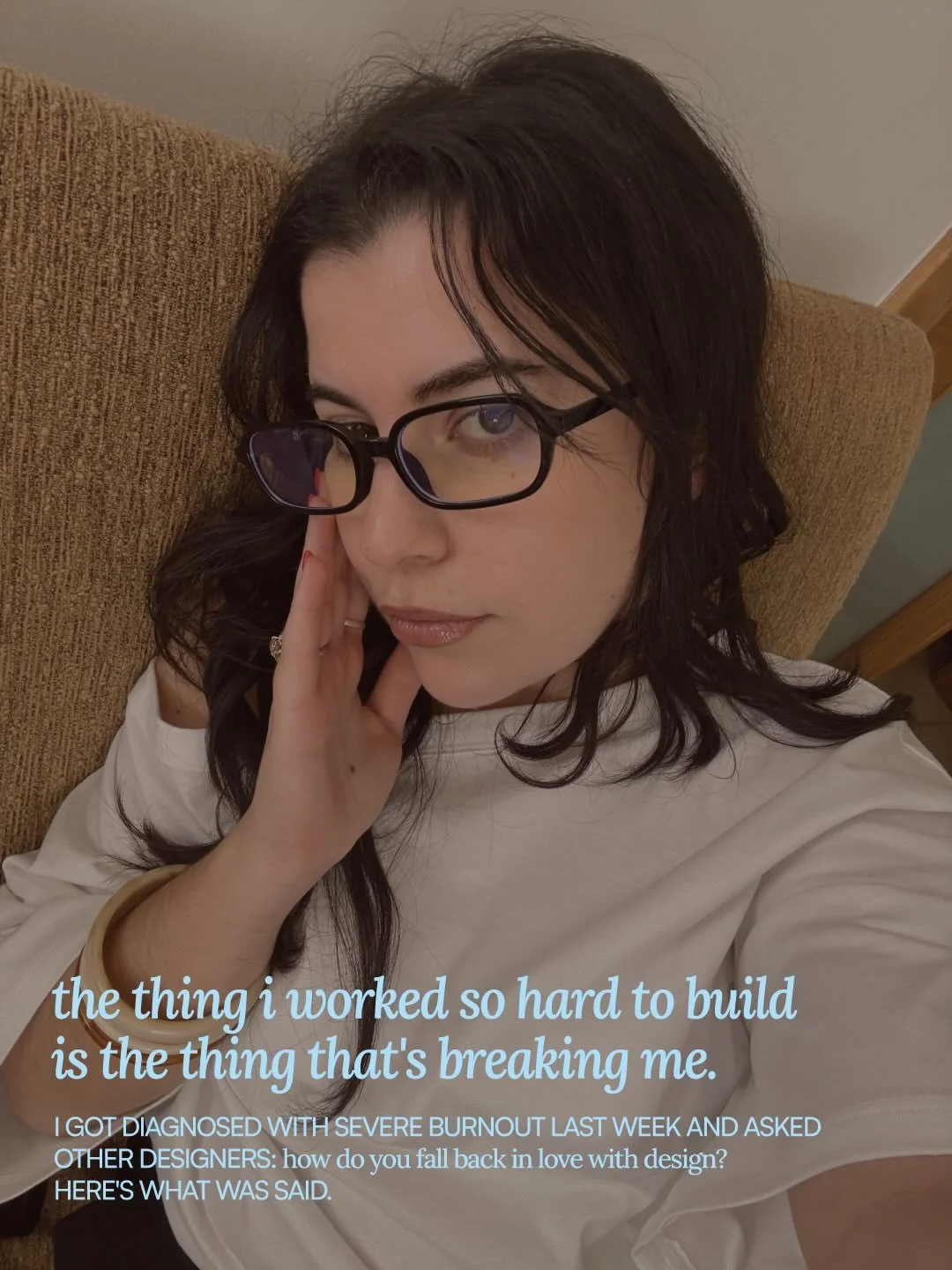 asked you all how to fall back in love with design after sharing i was diagnosed with severe burnout. didn&rsquo;t expect so many of you to say you&rsquo;ve been there too, unfortunately!!

saving these answers for myself as much as i&rsquo;m sharing
