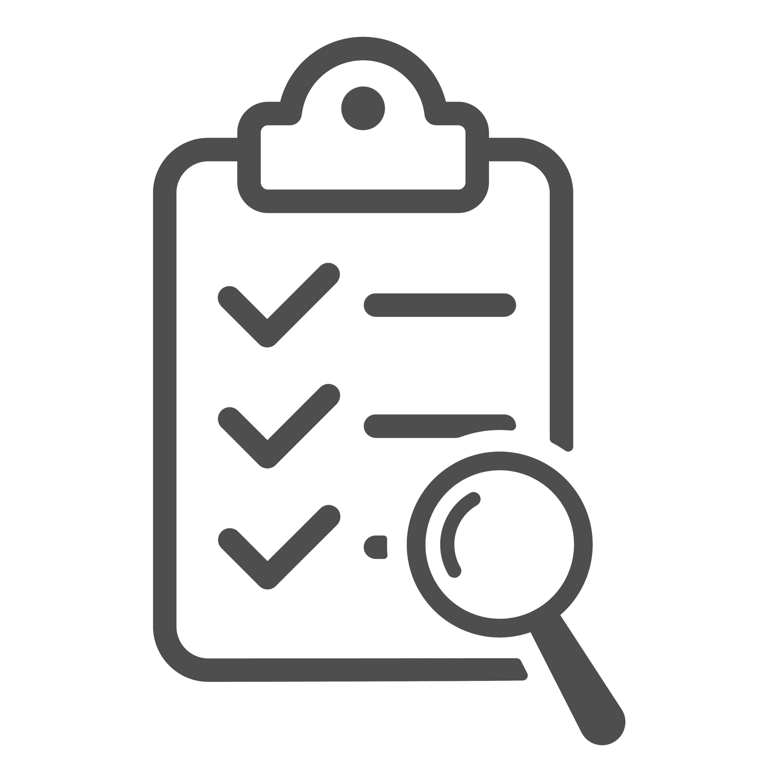 A clipboard with a checklist and a magnifying glass.