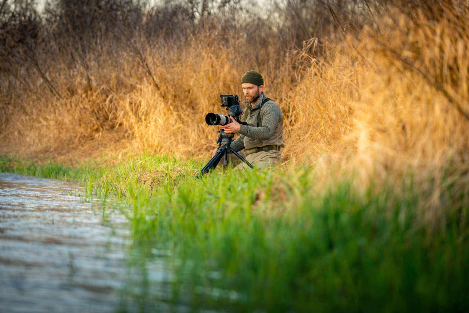 Photographer at sunset by the water.png