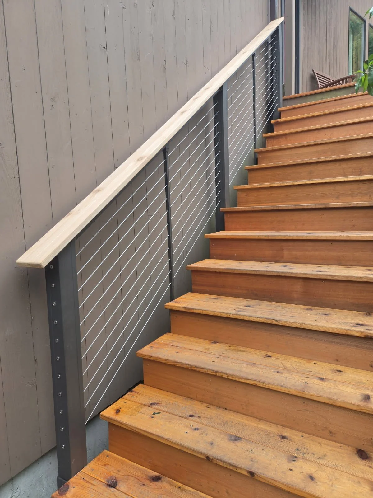 Red cedar deck stairway
