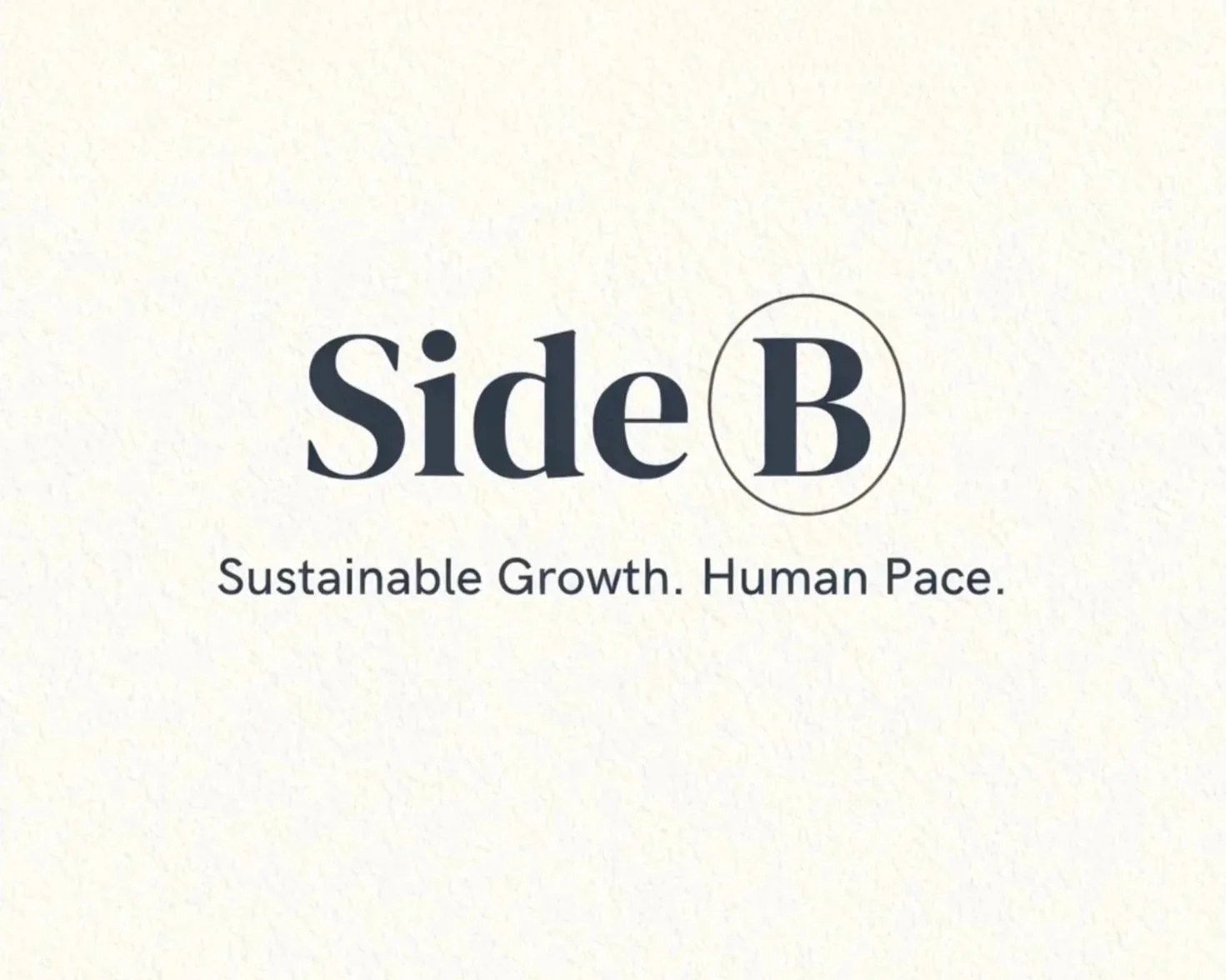 Logo for Side B with the tagline 'Sustainable Growth. Human Pace.' on a white background.