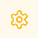 Icon of a gear or settings symbol in yellow on a light background