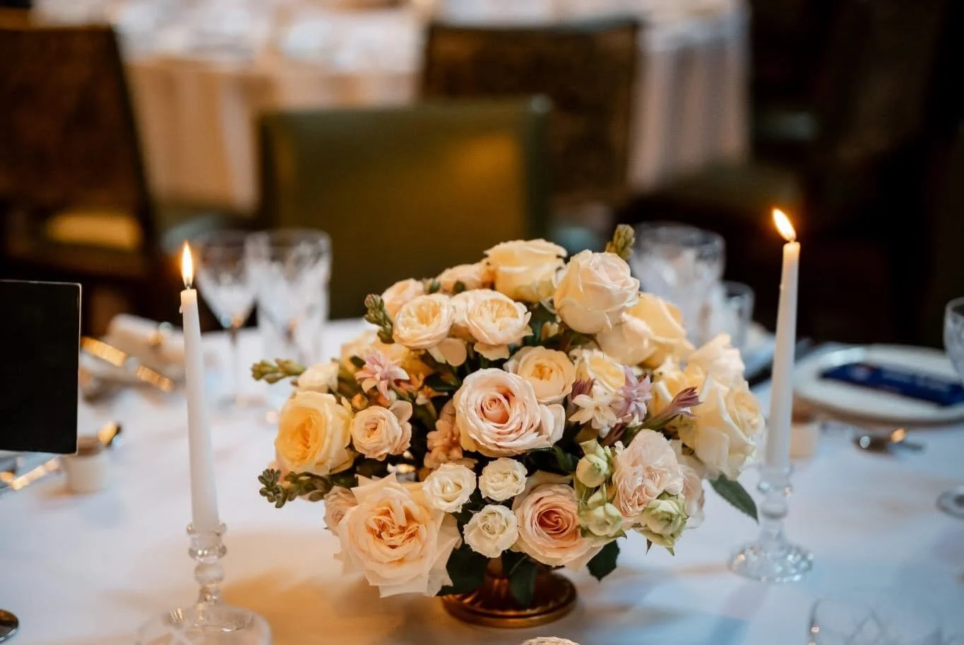 Blush, Apricot and Cream Roses by Candlelight at The Ned