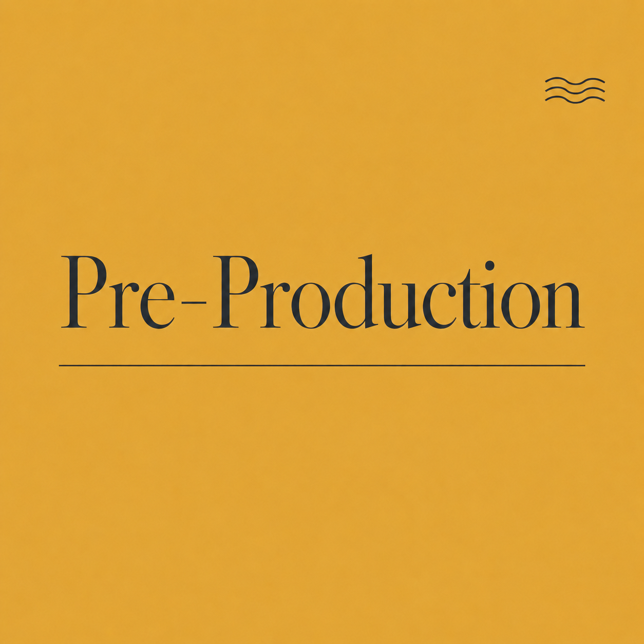 Cover page of a document titled 'Pre-Production' on a yellow background with a small wave design in the top right corner.