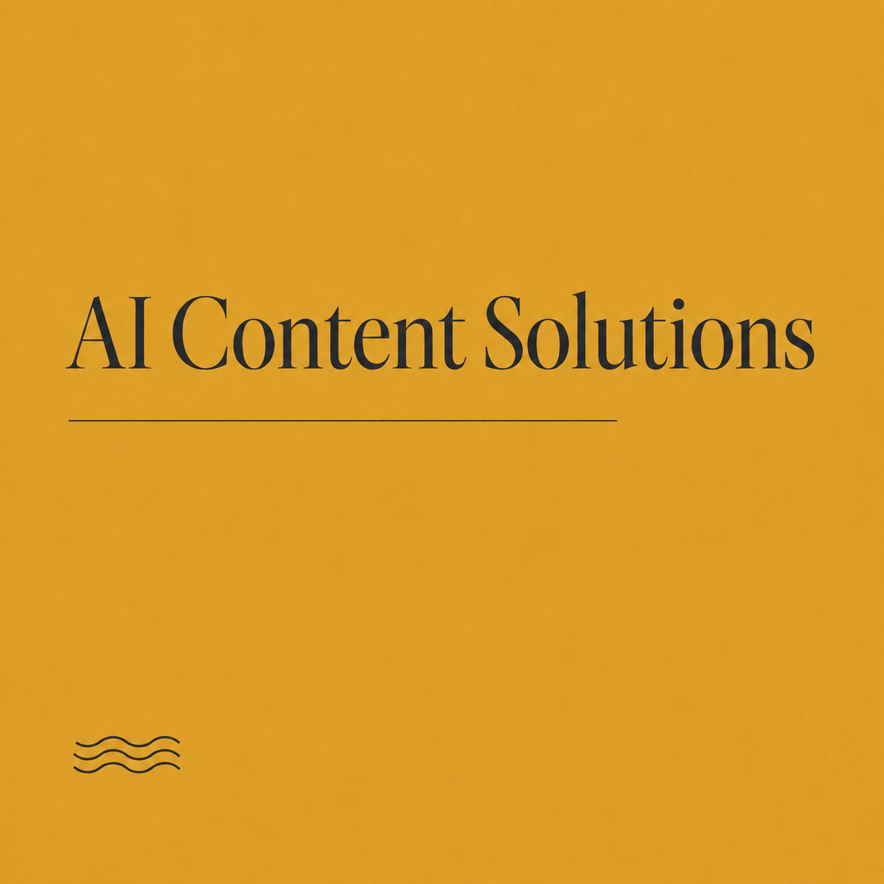 Yellow background with the text 'AI Content Solutions' and a small wavy line icon in the lower left corner.