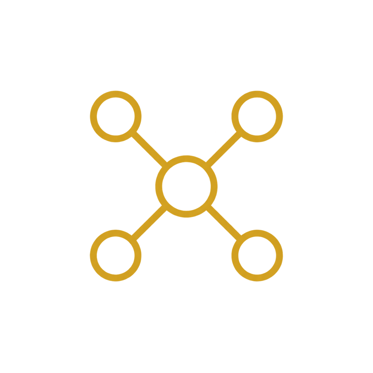 Connected network icon representing integrated creative, content and production workflows.