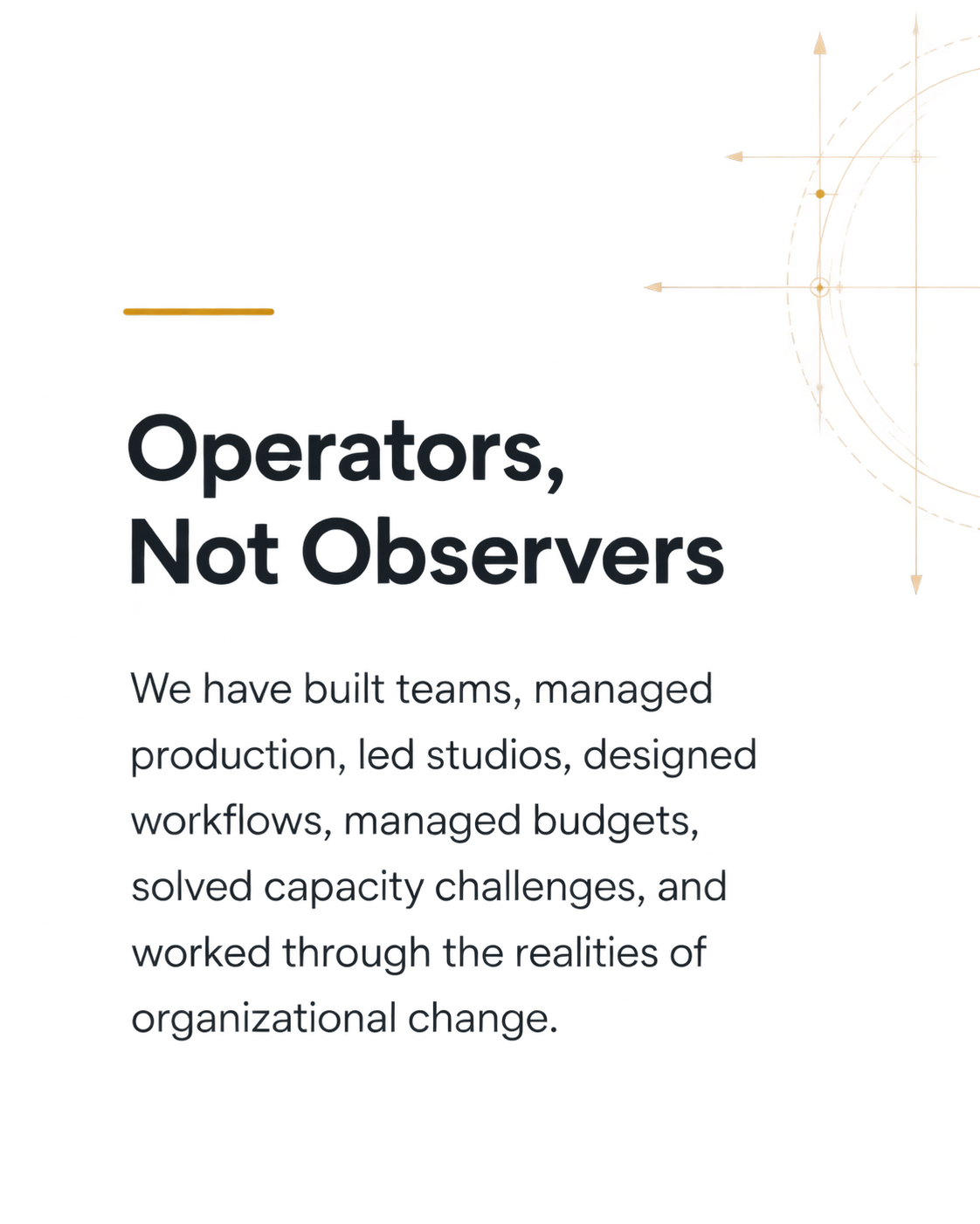 Diagram of a coordinate axis and a complex shape with the caption "Operators, Not Observers" and additional text about building teams and managing organizational change.