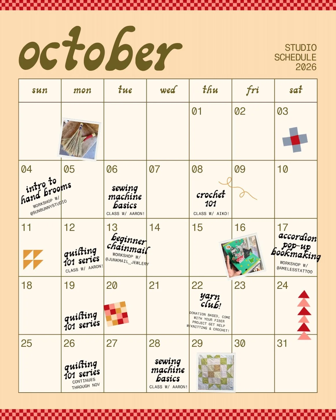October classes are live! ✨ Whew, it&rsquo;s been a wild ride to get to this point and we&rsquo;ve got more ideas brewing for the rest of the year! 
 
Join @sunbunnystudio for seasonally appropriate hand broom making magic 🧹 , @junkmail_jewelry for 