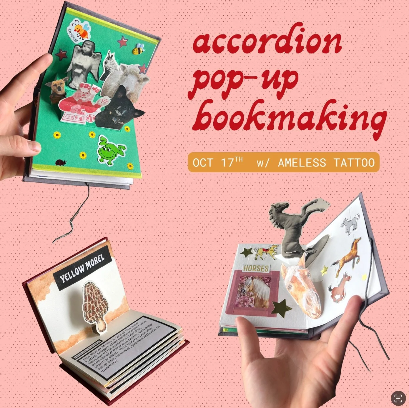 Join us for some bookmaking magic with this Saturday workshop hosted and taught by @amelesstattoos ❤️💗💕💗❤️ October 17th&hellip; tix in bio❤️