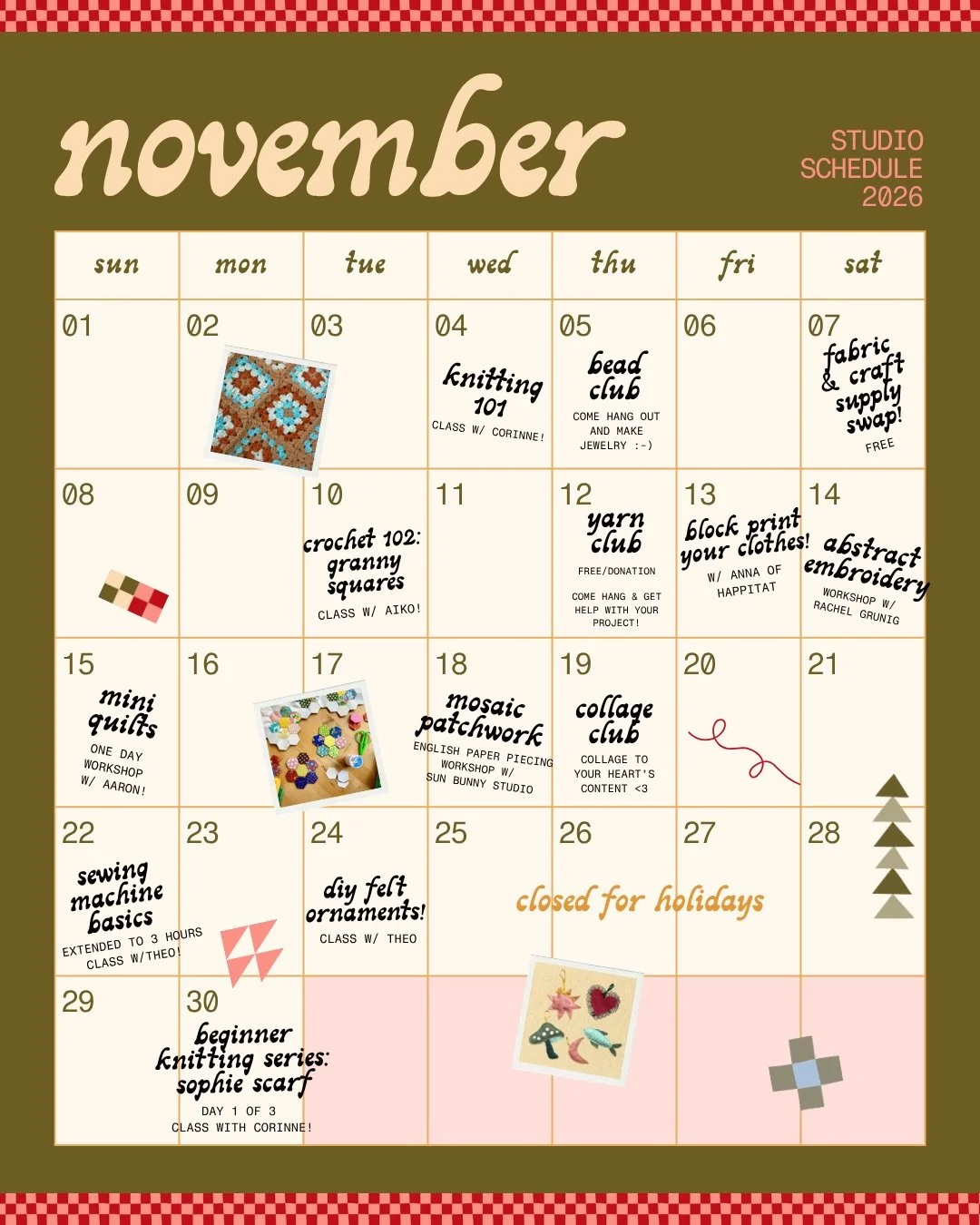 November calendar is ❤️&zwj;🔥LIVE❤️&zwj;🔥. 🔗 

✨About us: We are a queer owned community craft studio located in the heart of Capitol Hill in Seattle. 

🏳️&zwj;🌈We invite you to consider donating to @_qspf_ upon checkout! Queer Seattle Prosperit