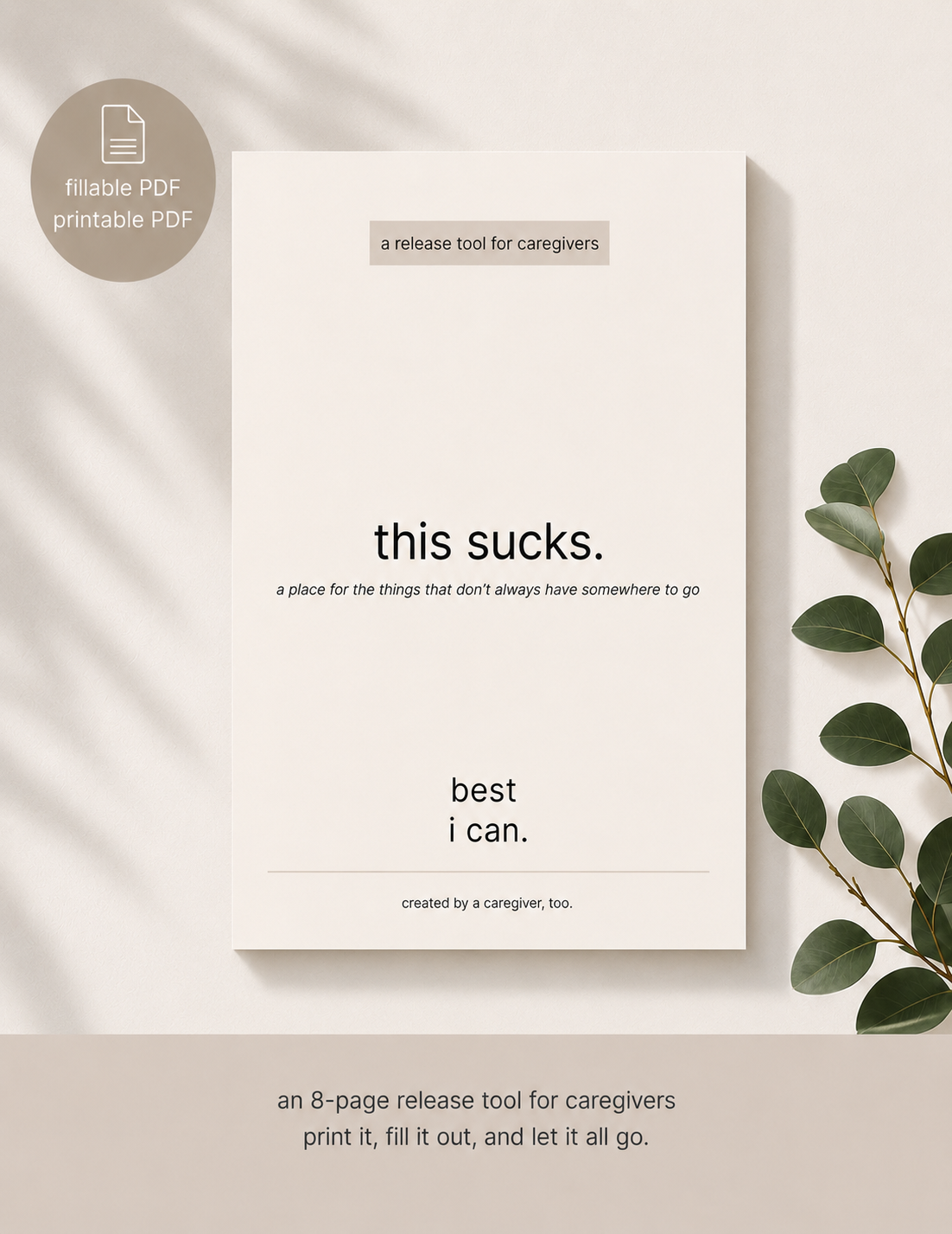 this sucks caregiver workbook printable PDF release tool