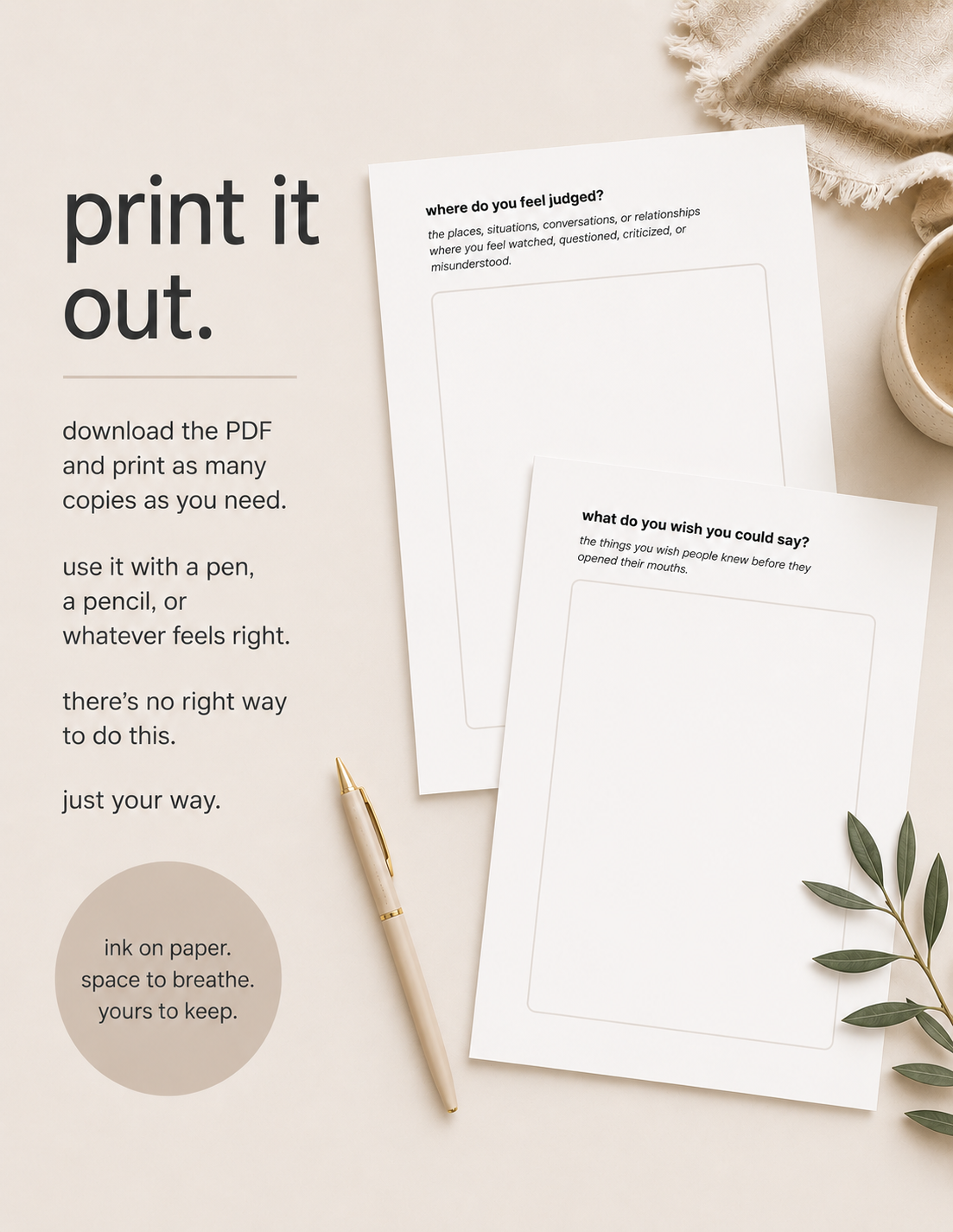 Printable caregiver workbook pages for writing and reflection