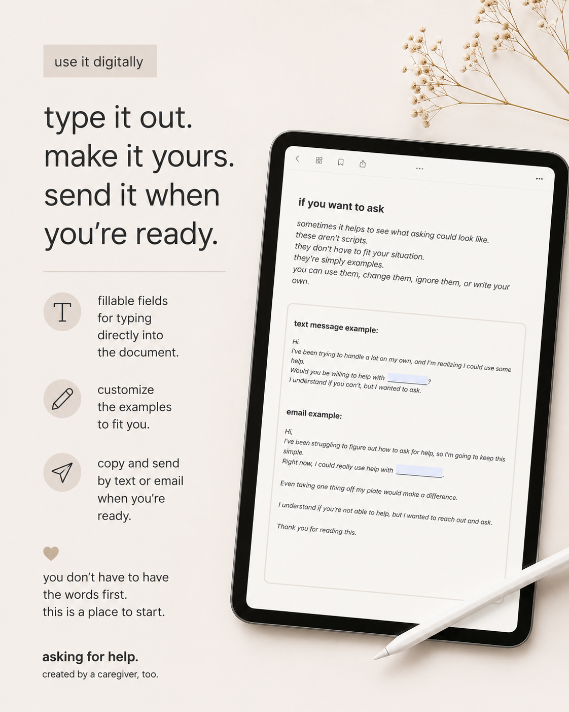 caregiver support workbook with printable and fillable PDF pages