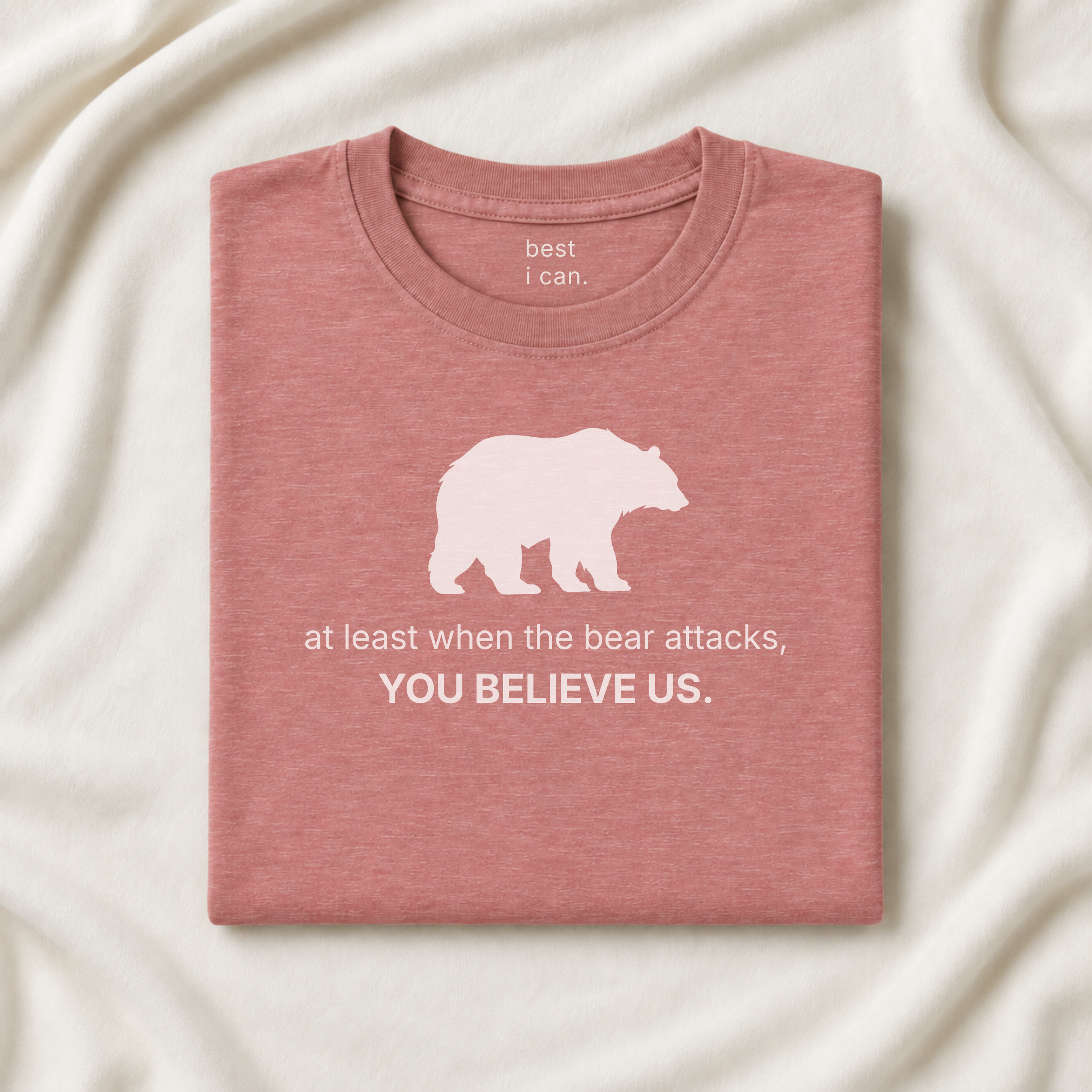 woman wearing the i choose the bear t-shirt