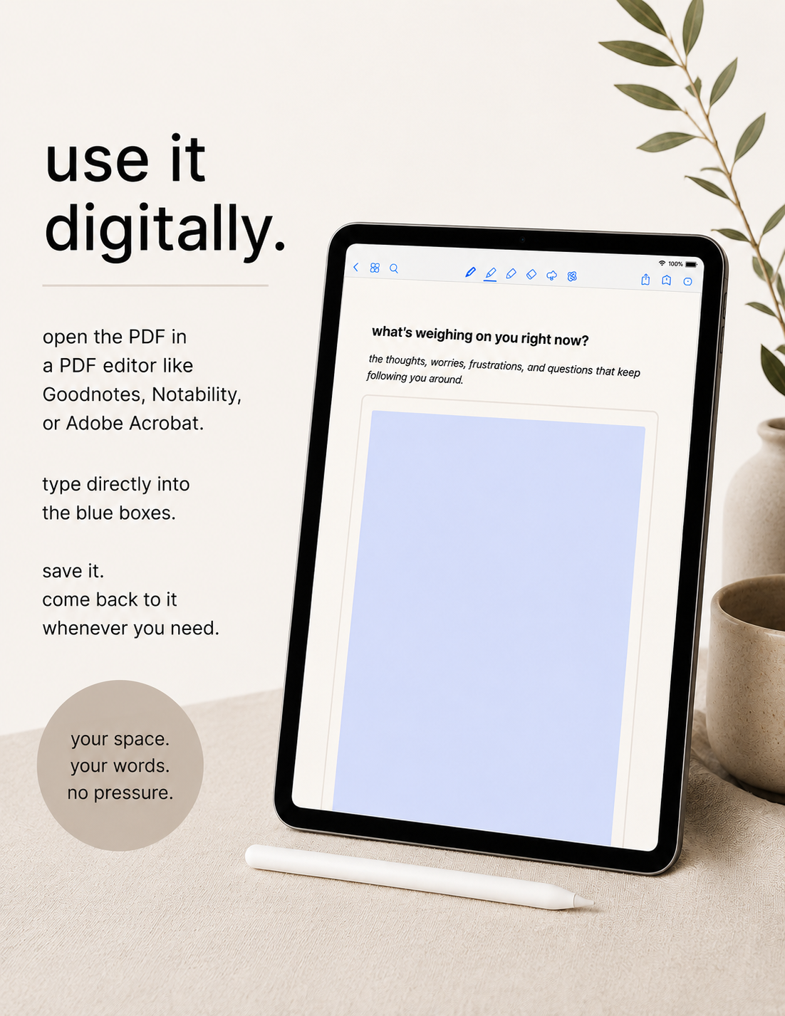 fillable caregiver PDF workbook for digital use on tablet or computer
