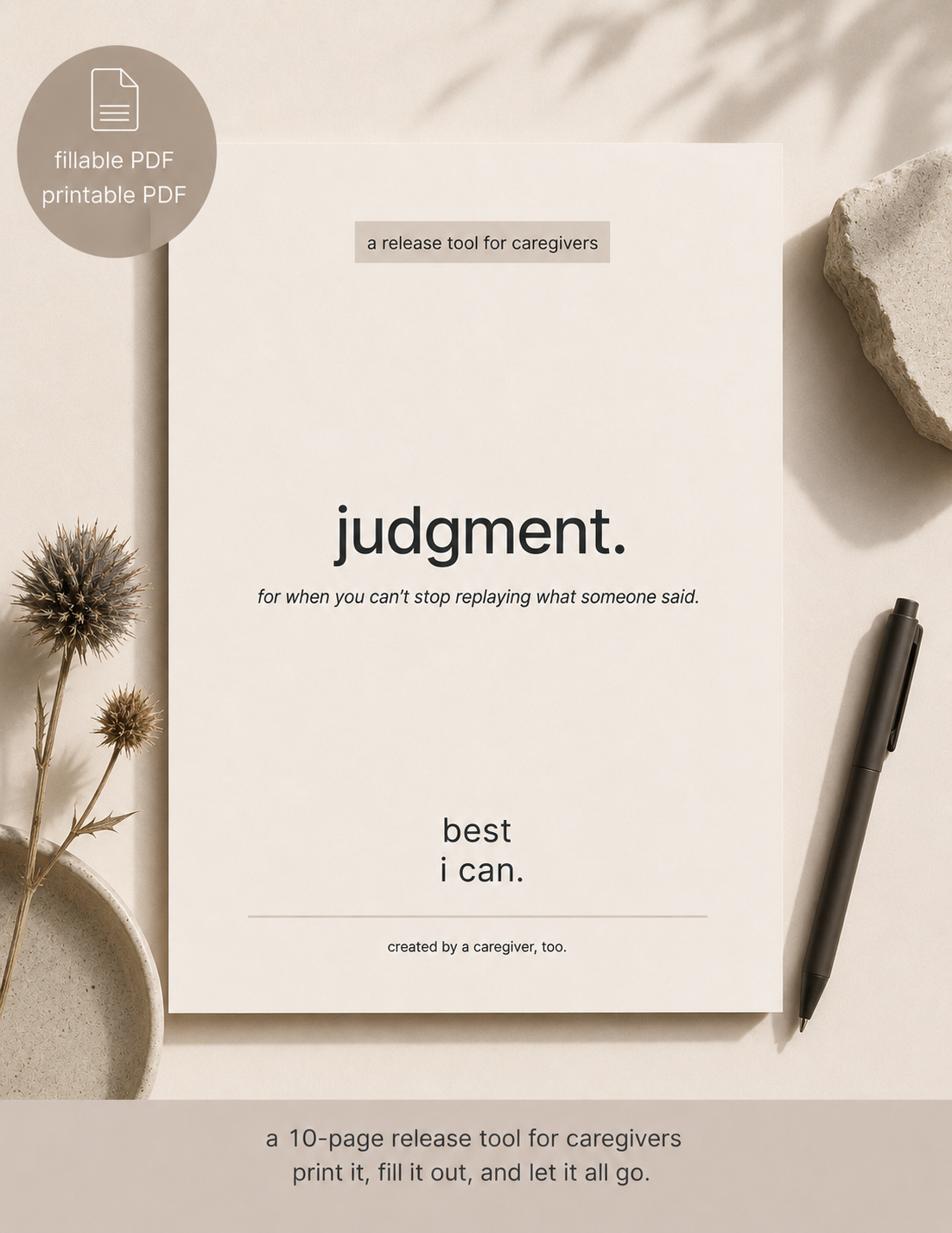 Judgment caregiver workbook cover page printable PDF release tool for caregivers