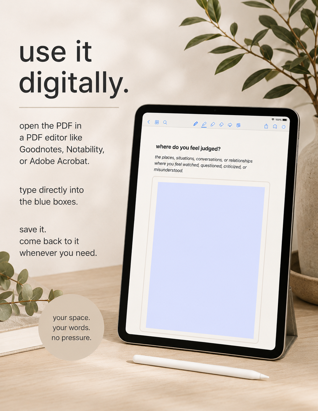 Fillable caregiver PDF workbook for digital use on tablet or computer