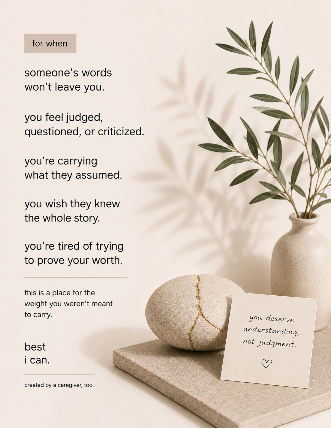 Caregiver judgment workbook introduction page about criticism and assumptions