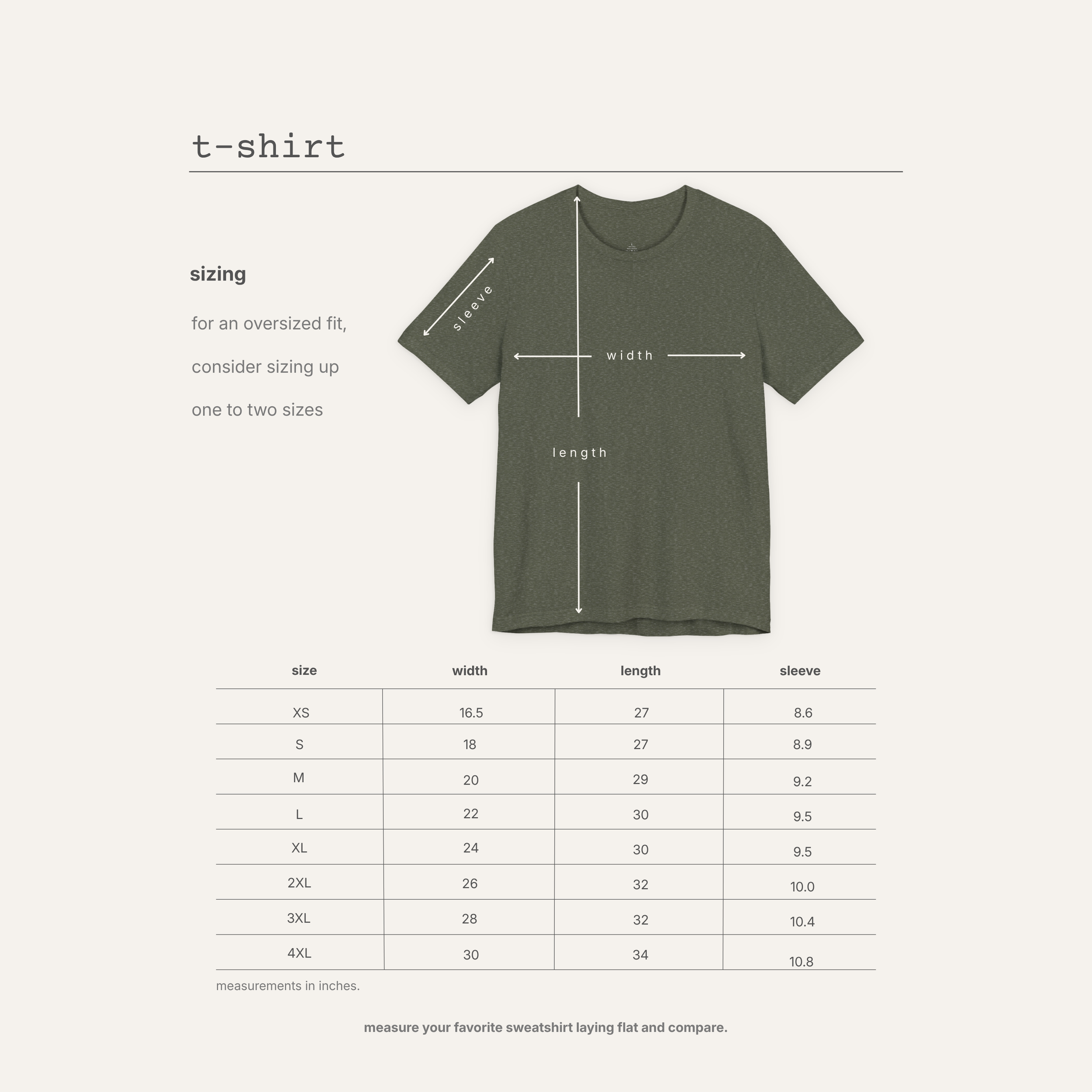 bella canvas 3001 t-shirt size guide