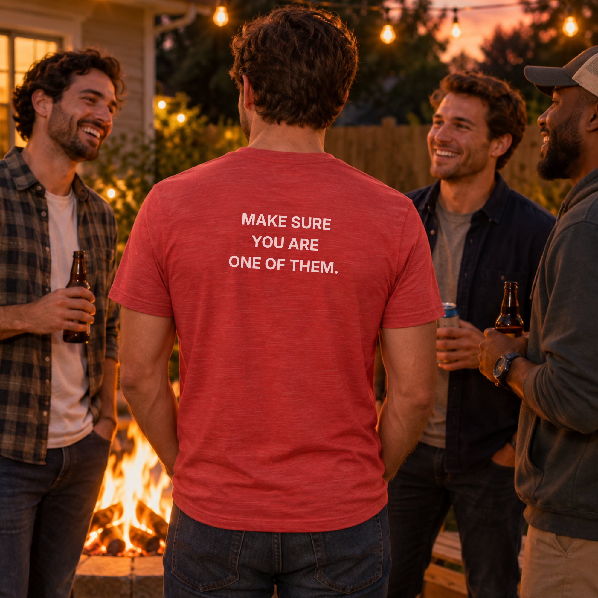 man wearing the red t-shirt, back view: make sure you're one of them.