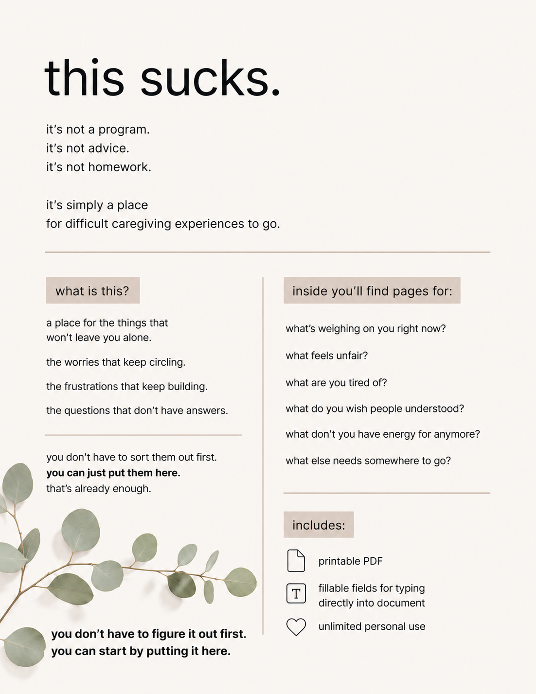 caregiver digital download includes printable PDF and fillable workbook